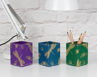 Recycled Moody Hues Insects Pen Pot - covered in beautiful hand made Cotton Paper