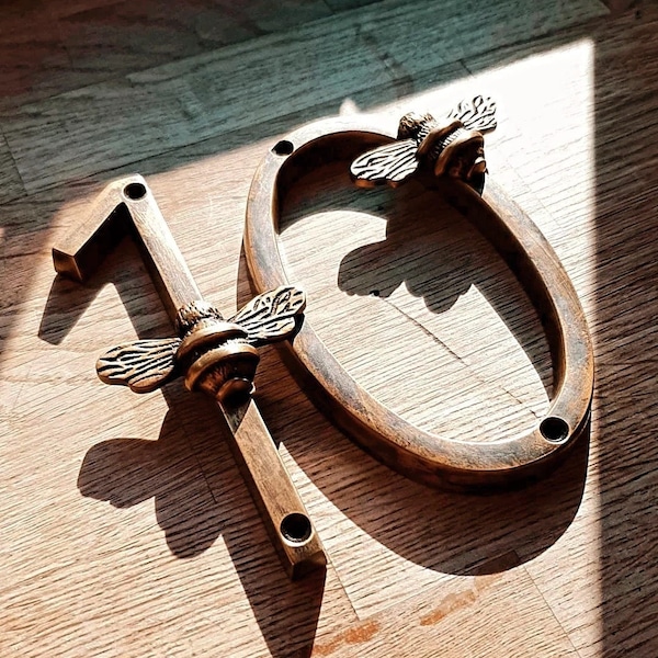 Modern Brass House Number, Heritage Finish, 5 Inch