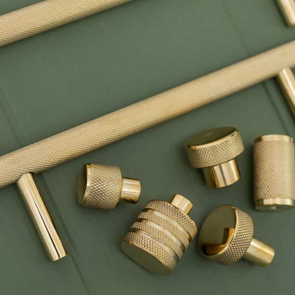 Solid Brass Knurled Pull Handles & Knobs | Kitchen handles | bedroom furniture - Polished Brass Cabinet pulls