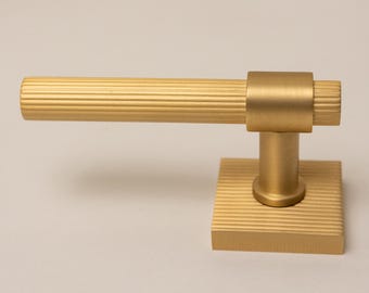 Solid Brass Straight Knurled Lever Handles - Satin Finish, Door Hardware