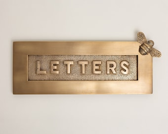 Brass bee Antique Brass Letter Plate - Unlacquered Brass with LETTERS Embossed with a Brass bee