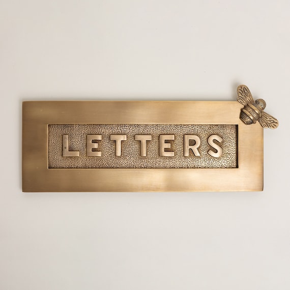 Unlacquered Brass Letter Plate – Embossed Bee, Antique Style
