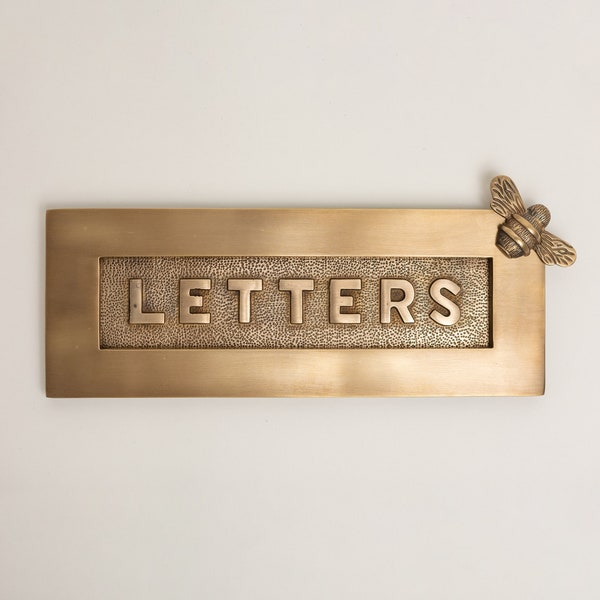 Brass bee Antique Brass Letter Plate - Unlacquered Brass with LETTERS Embossed with a Brass bee