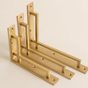 Satin Brass Art Deco Solid Brass Brackets | Brass Shelving Heavy Solid Cast Brass Shelf Bracket