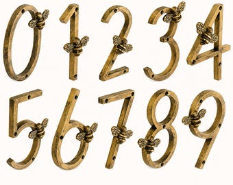 Brass House Number with Bee | 5 Inch Heritage Finish