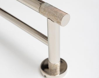 Nickel Finish Knurled Bathroom Accessory Range - Towel Rail - Roll Holder - Hook - Knurled