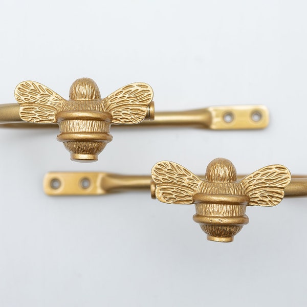 2 Gold Bee Curtain Holdbacks | Brass bee Curtain Tie Backs | Bumblebee Accessories | Bee hooks