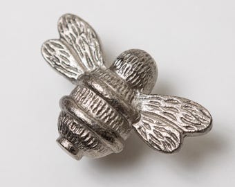 6 boutons de tiroir en forme d'abeille au fini étain | Poignée d'armoire