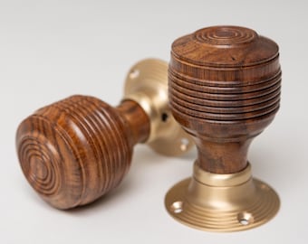 Set of 2 Georgian Rosewood Door Knobs | Satin Brass and Mortice Rim Lock Handles | Sold as Pair | Satin Door Knobs | Thumbturns & Latches