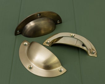 Solid Brass Victorian Cabinet Knobs | Round Cup Pull Handles