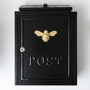 Brass bee Wall Mounted Post Box Mail Box with Bee Design Black and Gold Lockable Post Box with 2 Sets of Keys Brass bee image 8