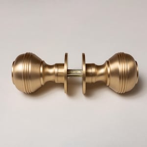Set of 2 Solid Brass Door Knobs - Ringed Satin Brass | Brass and Mortice Rim Lock Handles | Sold as Pair Brass Door Knobs Brass bee