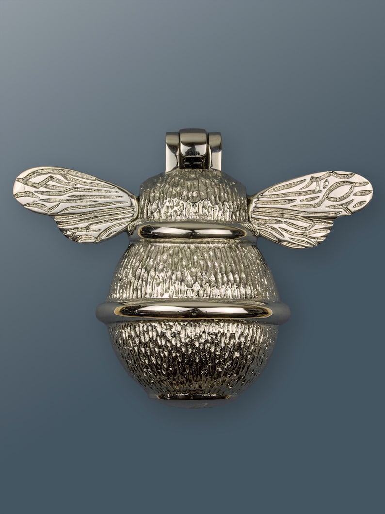 Bee Door Knocker for front door | Polished Solid Brass Silver Nickel Knockers Strike Plate | UPVC | Bumblebee Front Door Furniture Brass bee