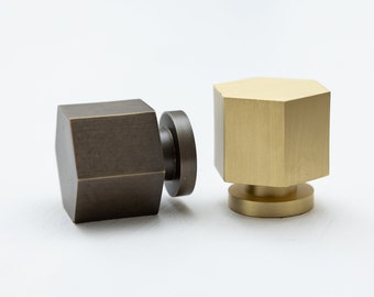 Solid Brass Hexagonal Tall Knob | Pull Handles & Knobs | Kitchen handles  | Bedroom Furniture - Solid Brass Cabinet pulls