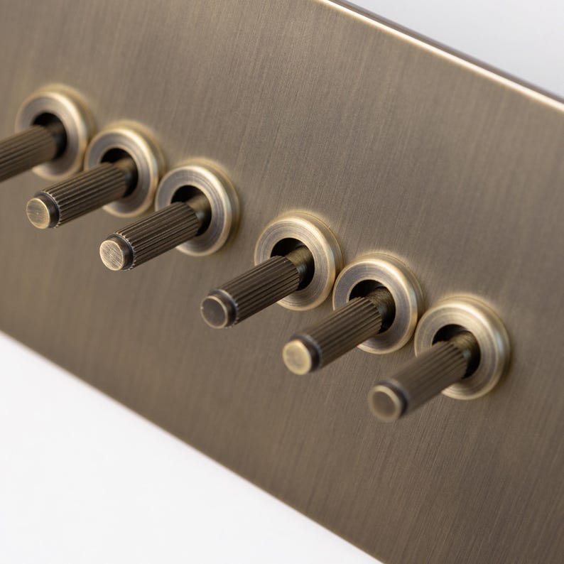 Antique Brass Light Switch | Toggle, Dimmer & Socket Collection 6 Gang 146x88mm