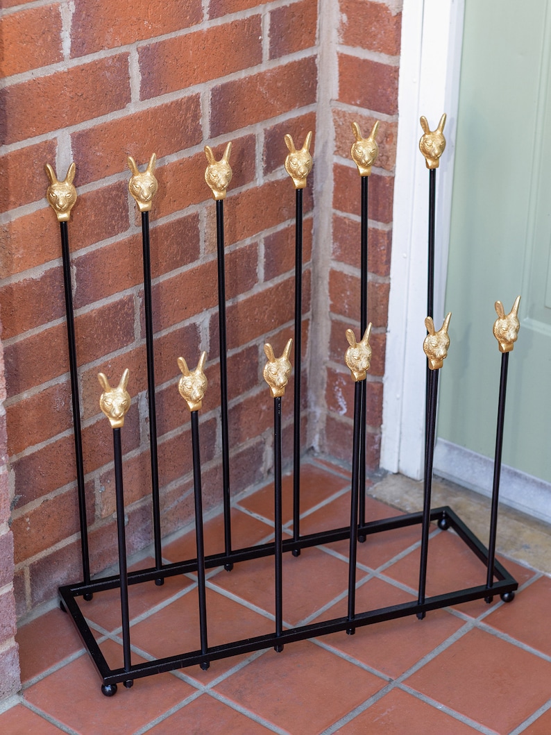 Brass bee Welly Stand Black Iron Garden Storage boot rack Welly Multipurpose Boot Rack Wellingtons Shoe Rack with hares image 7