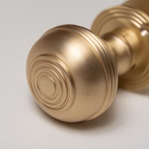 Set of 2 Solid Brass Door Knobs - Ringed Satin Brass | Brass and Mortice Rim Lock Handles | Sold as Pair Brass Door Knobs Brass bee