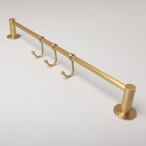 Solid Brass Kitchen Hook Rail | Utensil Hanging Rail | Wardrobe Clothing Rail | Heavy Duty Rail with 3 Hooks | Bathroom Towel Rail