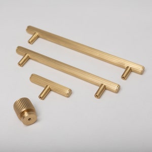 Solid Brass Straight Knurled Pull Handles & Knobs | Kitchen handles | bedroom furniture - Satin Brass Cabinet pulls