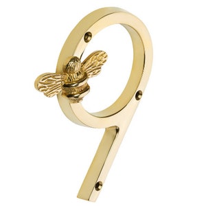 House Number Sign 5 inch (13 cm) Modern Brass Door Numbers Signage Plaque Street Home Address Numerals, Brass Finish
