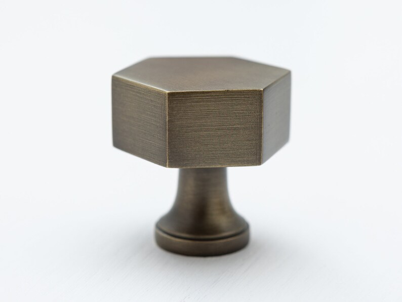 Antique Brass Hexagonal Knob | Solid Brass Kitchen Cabinet Pull - Etsy