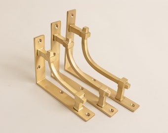 Satin Brass Vintage Industrial Style Solid Brass Shelf Brackets | Brass Shelving Heavy Solid Cast Brass Shelf Bracket