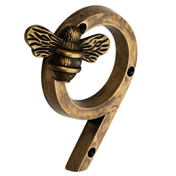 "Hausnummer ""Biene"" aus Messing, 4-Zoll-Heritage Finish."