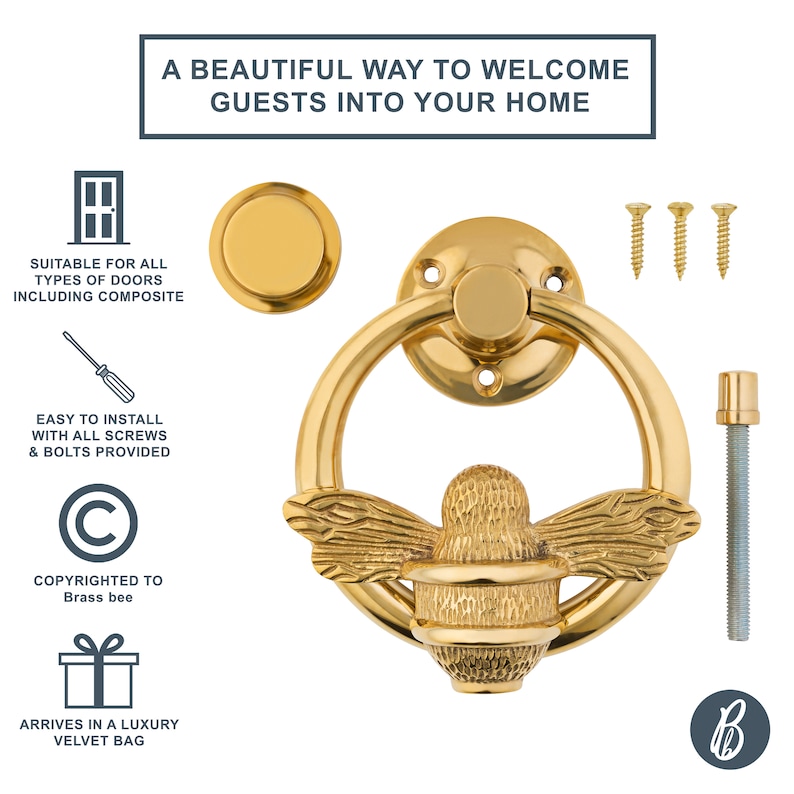 Bee door knocker by brass bee