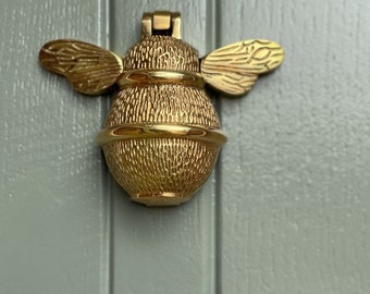 Bee Door Knocker for front door | Polished Solid Brass Gold Knockers Strike Plate | UPVC | Bumblebee Front Door Furniture Brass bee