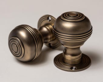 Pomos de puerta de latón antiguo - Par de latón macizo con anilla