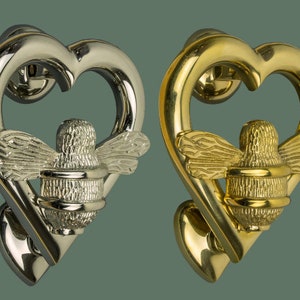 Brass Bee Heart Door Knocker - Nickel Finish - Solid Brass Bumble Bee Door Knocker on Heart