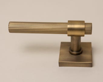 Solid Brass Straight Knurled Lever Handles - Antique Finish, Door Hardware