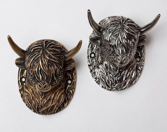 Highland Cow Door Knocker | Polished Solid Brass Front Door Hardware