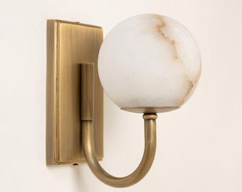 Alabaster Globe Wall Light – Solid Brass Wall Sconce