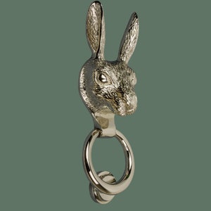 Brass Bee Door Knocker - Silver - Nickel Finish - Solid Brass Hare Door Knocker - Door Knockers by Brass Bee