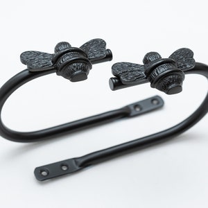 2 Black Bee Curtain Holdbacks | Brass bee Curtain Tie Backs | Bumblebee Accessories | Bee hooks