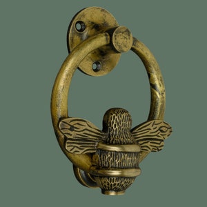 Brass Bee Door Knocker: Antique Style Bumblebee Front Door Decor