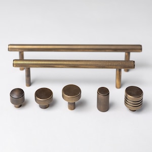 Solid Brass Knurled Pull Handles & Knobs | Kitchen handles | bedroom furniture - Antique Brass Cabinet pulls