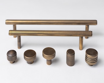 Solid Brass Knurled Cabinet Pull Handles and Knobs