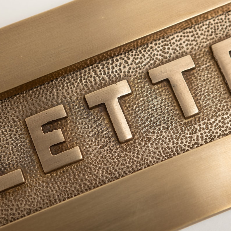Brass bee Antique Brass Letter Plate - Unlacquered Brass with LETTERS Embossed with a Brass bee