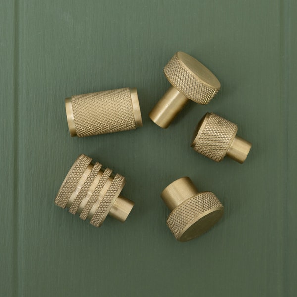 Solid Brass Knurled Pull Handles & Knobs | Kitchen handles | bedroom furniture - Satin Brass Cabinet pulls