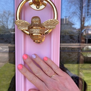 Bee Door Knocker for front door | Polished Solid Brass Bee Ring | Satin Knockers | UPVC Composite | Bumblebee Front Door Furniture
