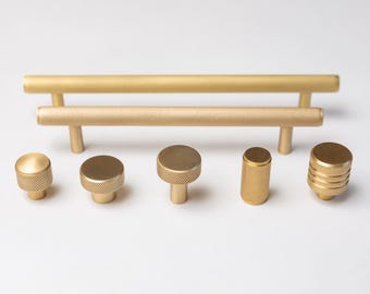 Solid Brass Knurled Cabinet Pulls | Satin Brass Furniture Handles