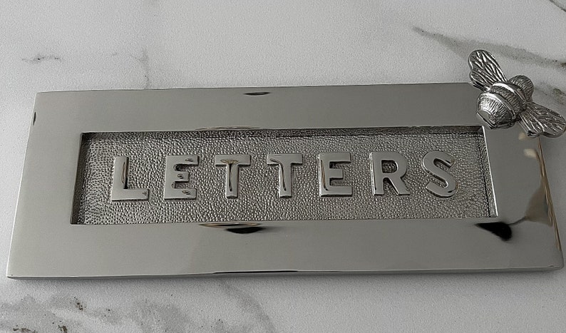 Brass bee Antique Brass Letter Plate - Unlacquered Brass with LETTERS Embossed with a Brass bee