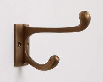 Solid Brass Square Coat Hook - Brass Finish