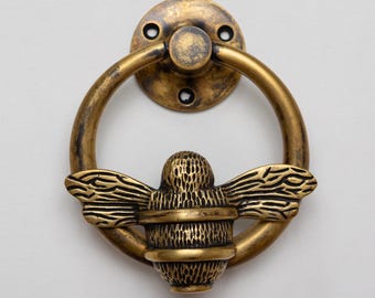 Brass Bee Door Knocker: Antique Style Bumblebee Front Door Decor
