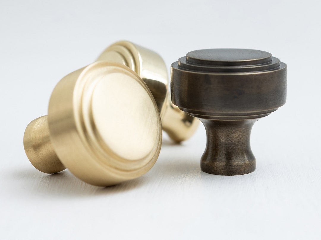 Solid Brass Cabinet Knob | Stepped Design, Kitchen & Bedroom - Etsy