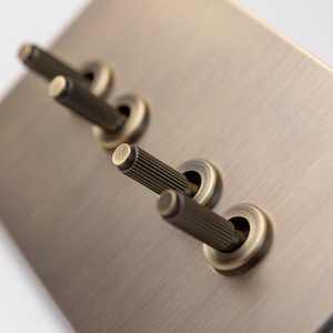 Antique Brass Light Switch | Toggle, Dimmer & Socket Collection 4 Gang 146x88mm