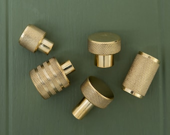 Solid Brass Knurled Pull Handles & Knobs | Kitchen handles | bedroom furniture - Polished Brass Cabinet pulls