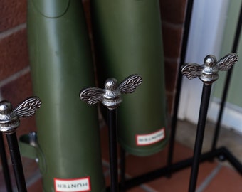 Brass Bee Welly Stand | Black Iron Boot Rack